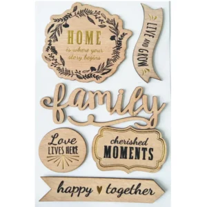 6pcs Gold and Black UV Printed Cartoon Pattern Lovely DIY Wooden Self adhesive Embellishment Stickers for Promotional Gifts