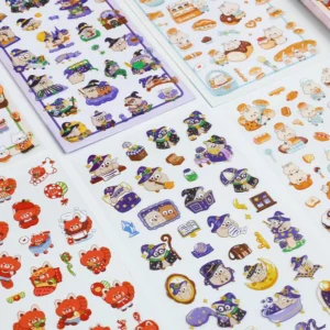 6pcs Per Pack Diary Series Cartoon-themed Transparent Waterproof PET Stickers DIY Journaling Stickers