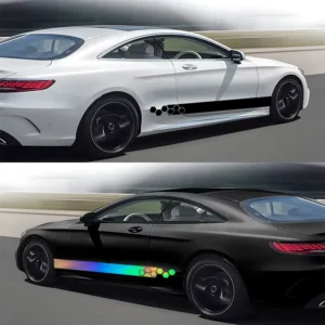 6pcs Racing Sports Car Reflective Decals Set Customizable Size Long Stripe Vinyl Side Door Hood Rearview Mirror Stickers