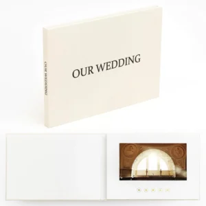 7-Inch IPS Display Linen-Bound Wedding Video Book with 4GB Memory Rechargeable Battery MP4 MPEG Formats A4 Paper Size