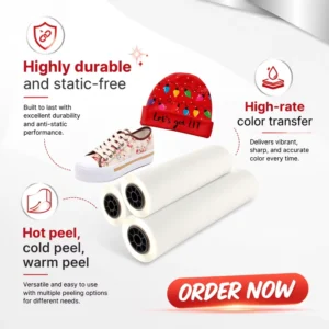 75u Double-Sided PET DTF Film, 30cm and 60cm Matte Rolls, Cold-Peel and Hot-Peel, for Clothing and DTF Printers
