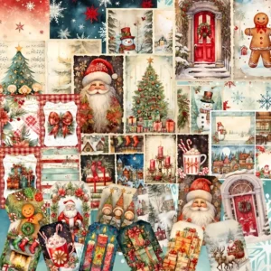 8 Background Papers 4 Cards and 84 Stickers Classic Christmas Junk Journal Set for Paper Crafts