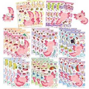 8PCS Axolotl Waterproof Reusable Make-a-Face Puzzle Stickers for Kids