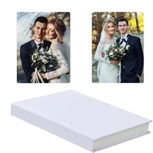 8×10 Linen Paper Photo Album with Writing Space, 20 Photos, Wedding and Baby Themes, White, 20 Pockets