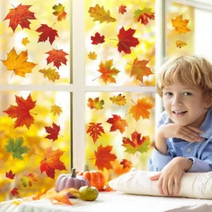 9-Sheet Fall Maple Leaf Window Clings Double-Sided Autumn Window Decals