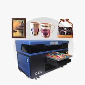 A2 4060 UV Inkjet Printer for Acrylic 3D Pattern UV DTF TPU Clothing and Hat Logo Printing with Flatbed, Cylinder, and Laminator Jig 3-in-1