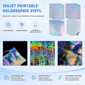 A4 Holographic Printable Vinyl Rainbow Finish Waterproof 50 Piece Customizable Adhesive