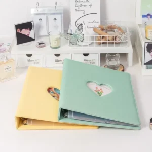 A4 PU Leather Photocard Ring Binder with Heart Cutout, 3-Inch Photo Holder, Korean Idol Photo Album