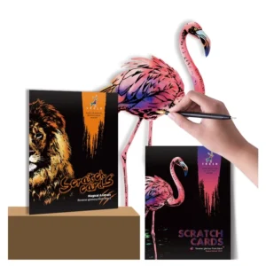 A4 Size Rainbow Scratch Painting Envelope Kit 4 Pcs Animals Series Art Craft Scratch Drawing Paper Wooden Pen