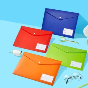 A4 Waterproof Plastic Envelope Snap File Bag with Clear Document Holder