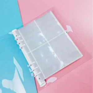 A5 6-Ring Binder Refill, 4-Pocket Scrapbook Album with Transparent Cover for Photo and Card Storage