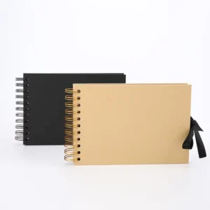 A5 Black Card Paper Inner Pages DIY Bow Ribbon Spiral Binding Scrapbook Photo Album