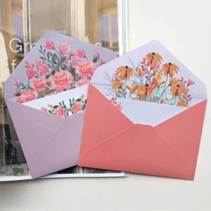 A5 Invitation and Wallet Envelope Paper for Weddings Handwritten Letters with Spring Flowers Design