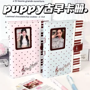 A5 Polka Dot Piano PU Leather Loose-Leaf Binder Notebook Photo Album Kpop Photocard Collect Book Journal