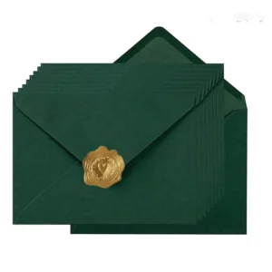 A7 Small Green Paper Wallet Envelope with Glued Flap for Invitations and Greeting Cards with Stamp