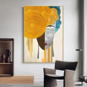 Abstract Geometric Figure Canvas Painting with Faces Wall Art Print