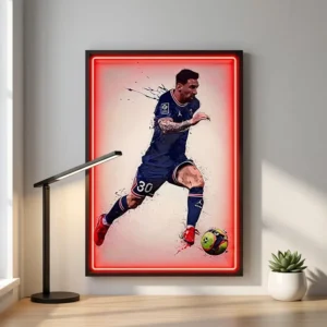 Abstract LED Canvas Football Wall Art with Custom Black Frame Modern Rectangle Design for Hotels & Restaurants