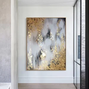 Abstract Nordic Golden Foil Oil Painting Canvas Wall Art Print for Guest Room