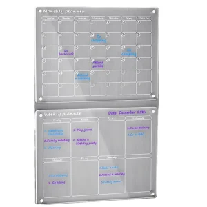 Acrylic Eco Friendly Customized Promotional Use Wall Calendar Planner Reusable Monthly Weekly Dry Erase Board Transparent