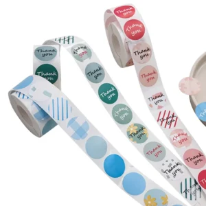 Adhesive Thank You Roll Stickers with Pastel Grid Floral Design for Gift Packaging and Shop Sealing