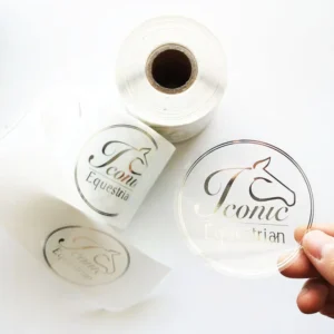 Adhesive Vinyl Transparent Sticker Sheet for Glass with Gold Foil Logo and Waterproof Clear Label