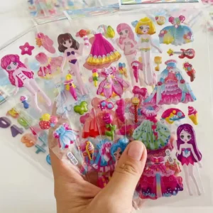 Adorable 3D Cartoon Dress-Up Girl Puffy Stickers for Toddlers Bulk Sticker Sheets DIY Decorative Stickers for Kids’ Rooms