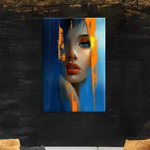African Blue and Gold Woman Canvas Painting Wall Art Picture for Living Room