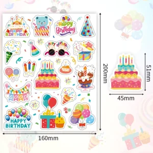 Alien Happy Birthday Cartoon-Shaped Coated Paper Color-Printed Stickers for Gift and Craft DIY