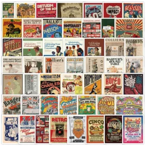 American Retro 50-Pack Waterproof Vinyl Stickers for Water Bottles and Computers, Graffiti Retro Wall Art