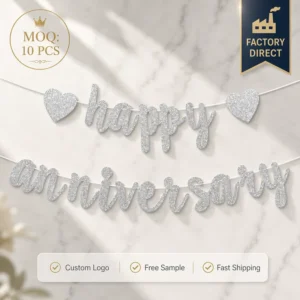 Anniversary Heart Bunting Silver Cardboard Banner for Engagement Party Decoration REACH ASTM Certified B2B Supplier