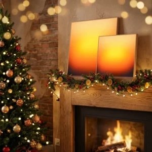 Art Deco LED Lightbox Sunset Square Acrylic Painting with APP Remote, Backlit Handmade Home Decor Lamp for Mantel