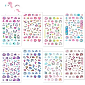 Assorted Cartoon PVC Nail Stickers for Kids, Unicorn, Easter, Pet and Animal Themes, Waterproof Self-Adhesive