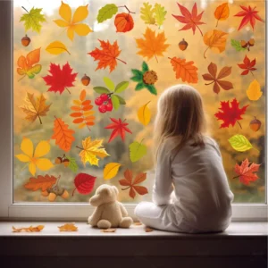 Autumn Glass Window Home Decoration Thanksgiving Window Stickers Maple Leaf Pinecone Oil Painting