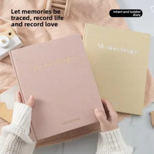 B5 Baby Growth Record Book Customized Fabric Hardcover Diary & Memory Book With Saddle Stitching And Foil Logo Printing Gift
