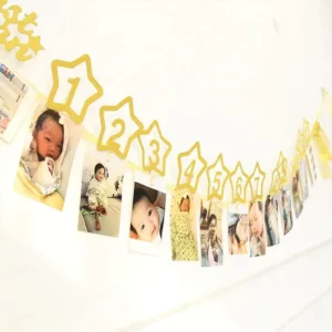 Baby Birthday Gold Eco-Friendly Star Design Photo Paper Banner for Boys and Girls 1 Year Old Indoor Party Decor