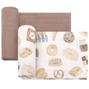 Bamboo Cotton Muslin Swaddle Blanket Gift Set Custom Print Organic Soft Breathable Newborn Receiving Wrap
