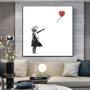Banksy Little Girl Flying Red Balloons Canvas Wall Art Print