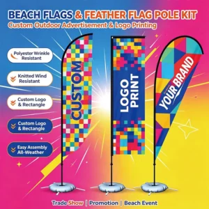 Beach Feather Flag Pole Kit Custom Print Outdoor Wind Resistant Stable Base Rectangle Banner