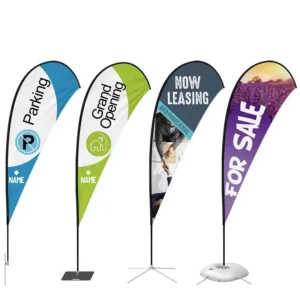 Beach Teardrop Flag Banner with Table Pole, Durable Polyester, Digital Printing