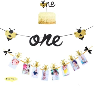 Bee First Birthday Photo Banner with 12-Month Picture Banner