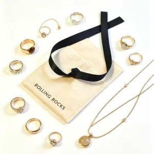 Beige Suede Envelope Jewelry Ring Pouch with Ribbon Bow