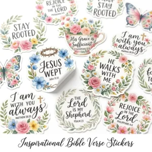 Bible Verse Stickers Die Cut Waterproof Vinyl Inspirational Christian Floral Journaling Decal Roll