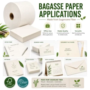 Biodegradable Recyclable Sugarcane Bagasse Paper Sheets Rolls Shopping Bags Labels Brochures Covers