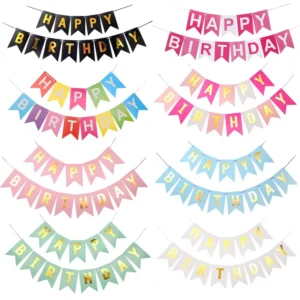 Birthday Party Paper Banner Bunting, Customizable Colors and Shapes