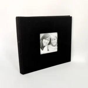 Black Fabric 8×8 Inch Photo Album Scrapbook, Screw Binding, Waterproof, PVC/PU/Paper Inner Pages