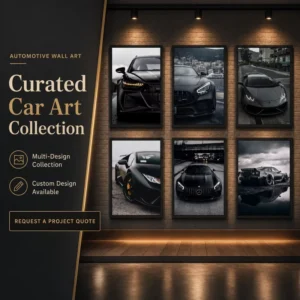 Black Industrial Car Wall Art Glass Crystal Print With Aluminum Frame For Hotel Office Interior Decor