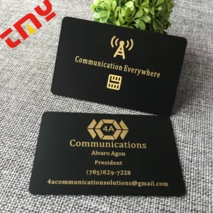 Black Matte 85*54mm Metal Business Card Laser Engraved Copper with Golden Color Logo