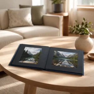 Black Plain Weave Linen Hardcover Album 3mm Black Card Center Seam Pages Pocket Memory Book for Travel & Souvenir Collection
