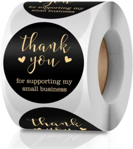 Black Round Thank You Sticker Eco Friendly Strong Self Adhesive Label Stickers for Supermarkets