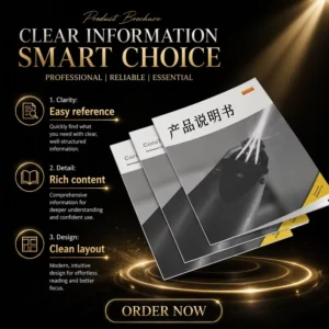 Black & White Tri-Fold Catalogue Brochure or Instruction Manual, Offset Printed on Coated Duplex Board